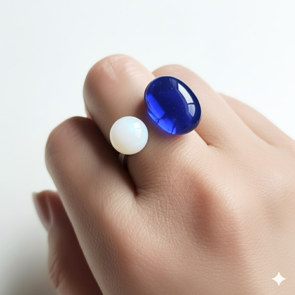 ガラスのフォークリング　ロイヤルブルー＆ホワイトオーロラ（シルバー）　 6枚目の画像