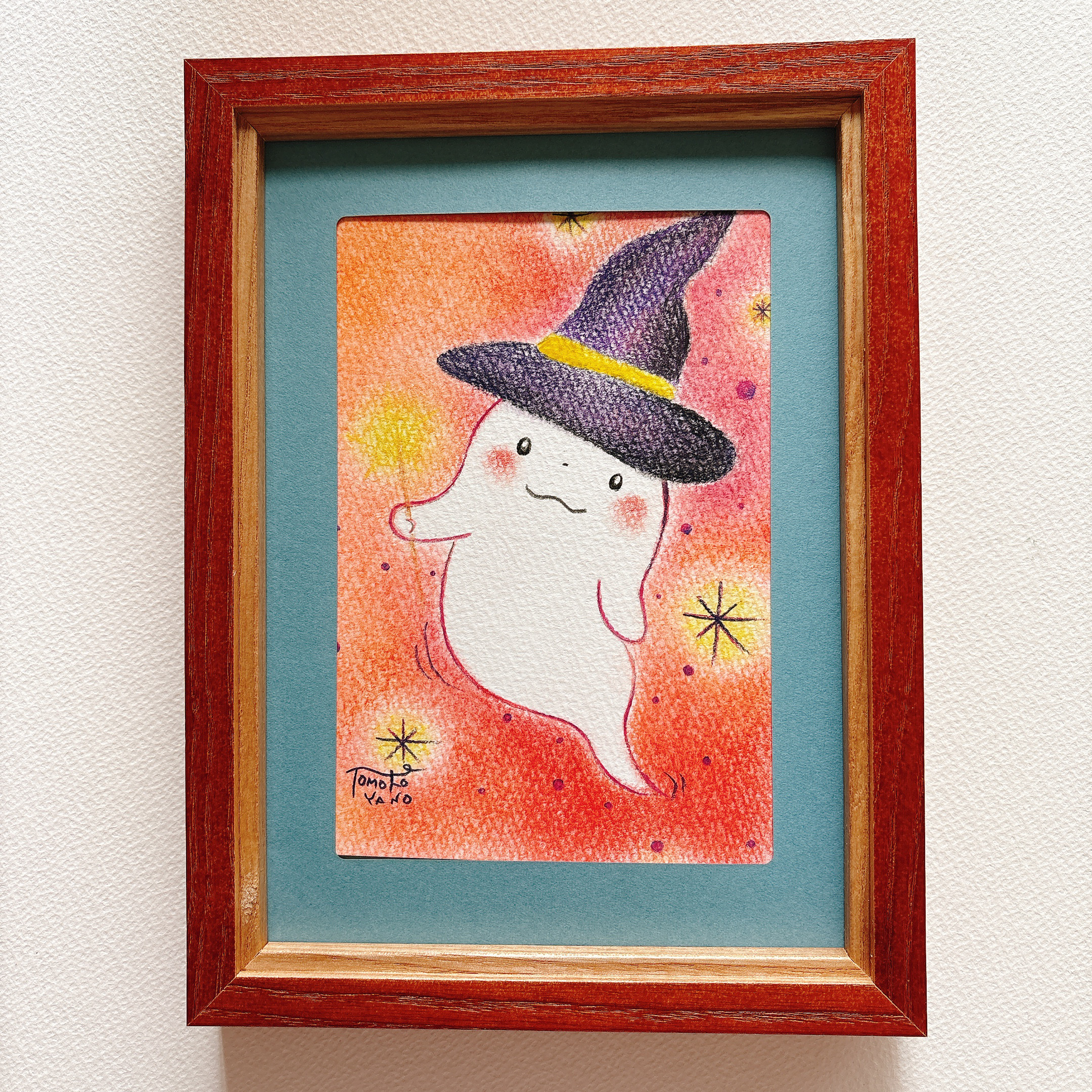一点物原画【ハロウィン　かわいい　おばけの絵】　君の願いを叶えるよ　パステル画　ほっこりする絵