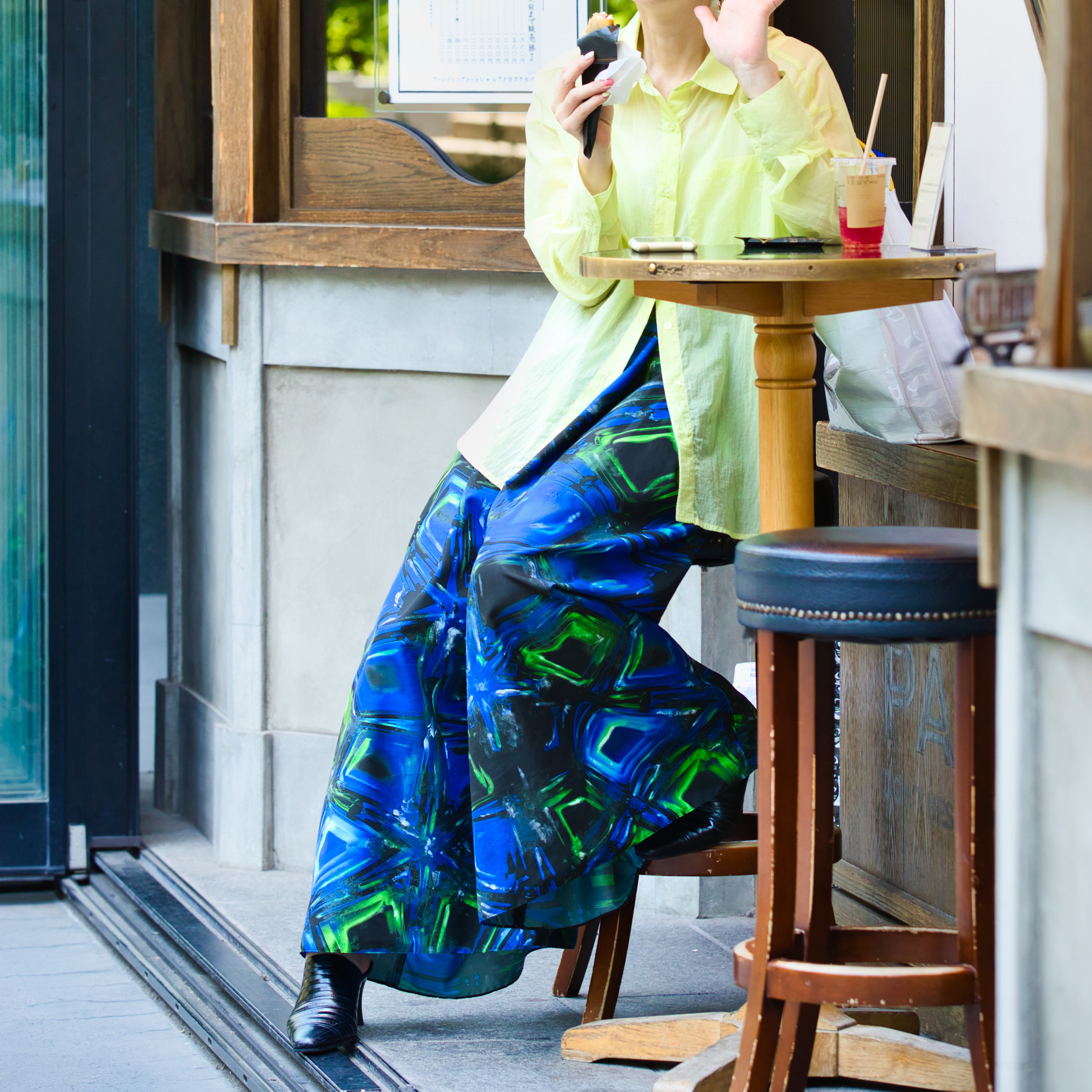 フリーサイズ2way ワイドフレアパンツ- 青い万華鏡