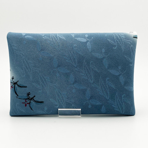 数寄屋袋内ポケットあり（和風ポーチ、小物入れ） 正絹 綸子小紋小花