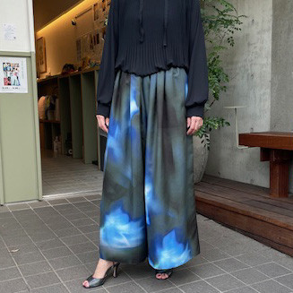 フリーサイズ2way ワイドフレアパンツ- 群青にゆらめく金魚