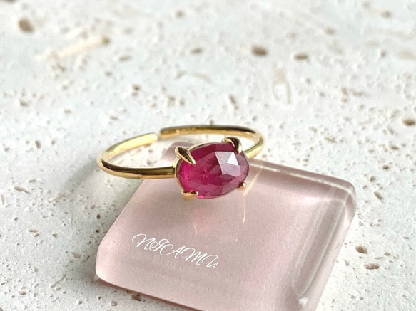 【リング】天然石ルビー　7～11号　Silver925製・18KGP仕上げ　ハンドメイド 1枚目の画像