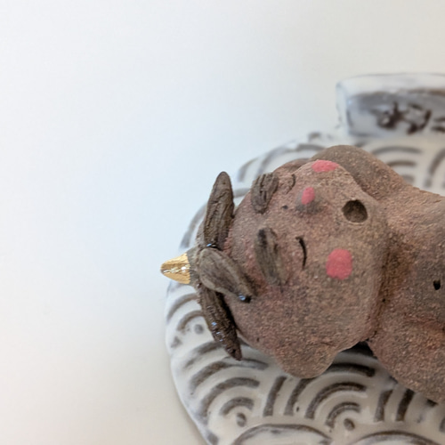 節分 おに 鬼に関することわざ 「鬼も寝る間」陶人形 陶器 かわいい