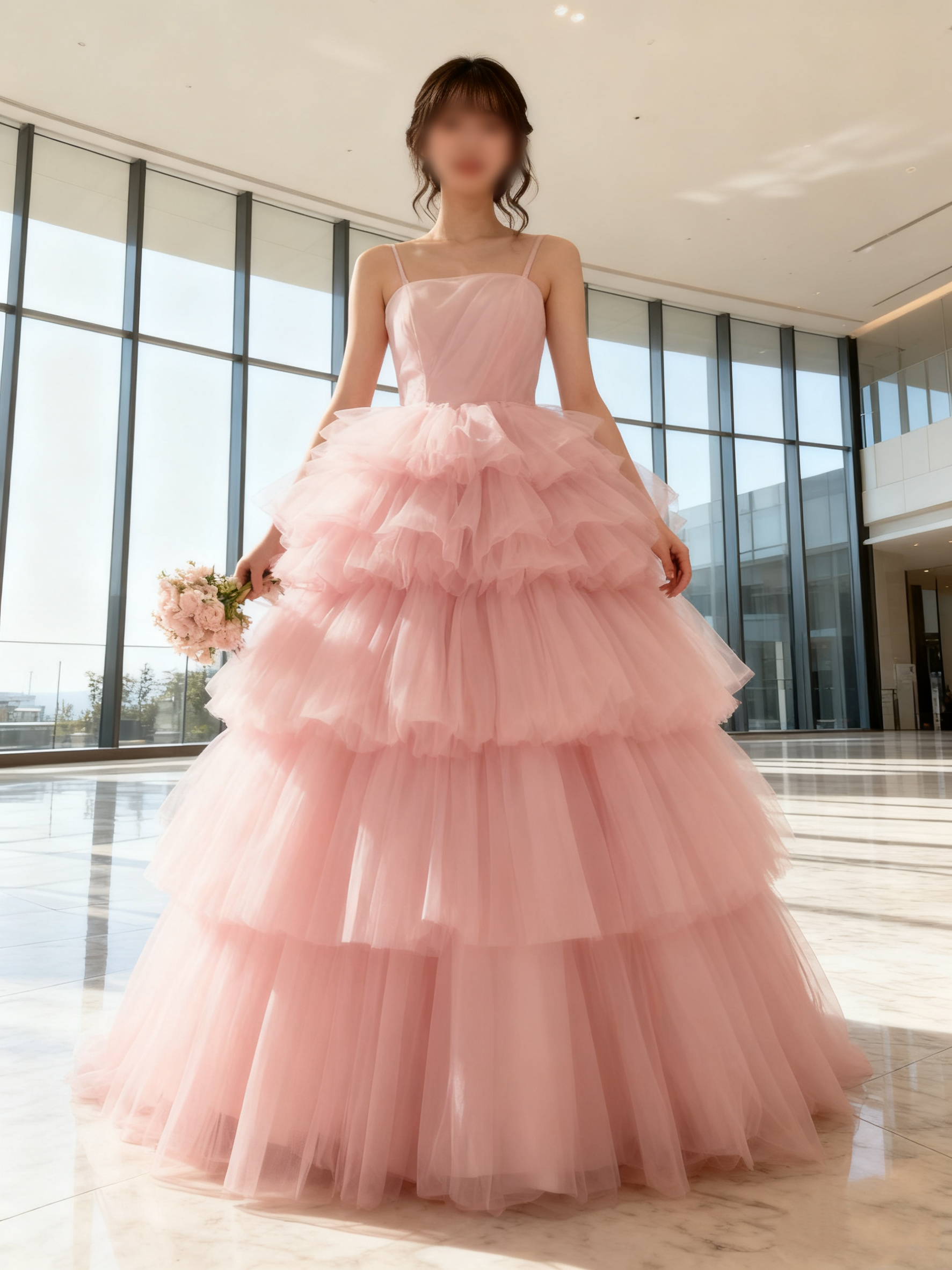 送料無料！カラードレス キャミソール ティアードのドレス チュールスカート ピンク チュールスカート 結婚式