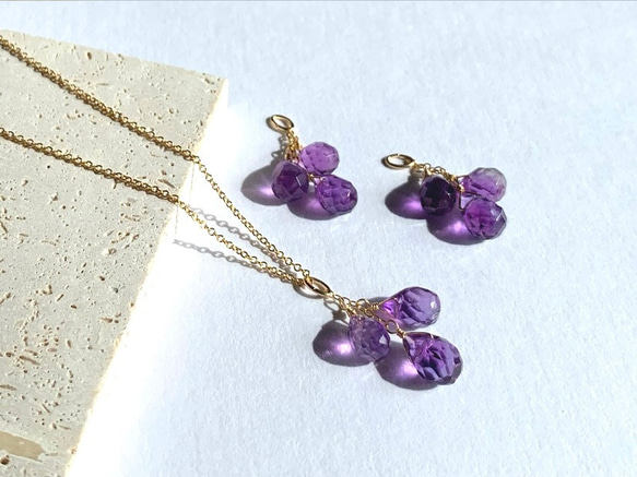 【天然石チャーム】アメジスト(ドロップカット) 14kgf /Silver925　1本　ハンドメイド素材 2枚目の画像