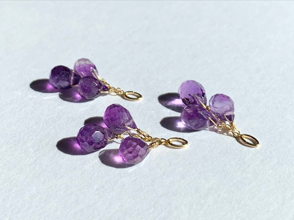 【天然石チャーム】アメジスト(ドロップカット) 14kgf /Silver925　1本　ハンドメイド素材 3枚目の画像