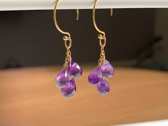 【天然石チャーム】アメジスト(ドロップカット) 14kgf /Silver925　1本　ハンドメイド素材 4枚目の画像