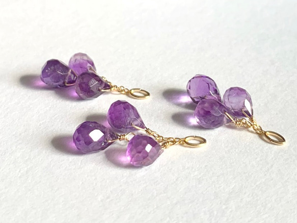 【天然石チャーム】アメジスト(ドロップカット) 14kgf /Silver925　1本　ハンドメイド素材 1枚目の画像