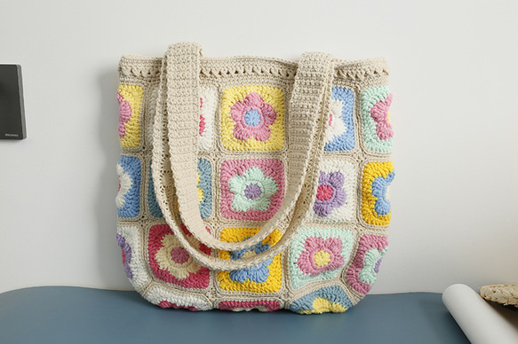 ハンドメイドうめ 手作り 毛糸 かぎ針編み ニートショルダーバッグ トートバッグ【梅の花