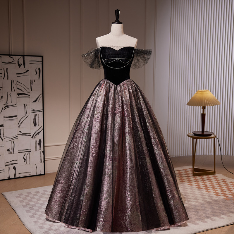 黒 オフショルダー ロング プリンセス 綺麗 パーティードレス 二次会 ウェディングドレス お呼ばれ LJ-591