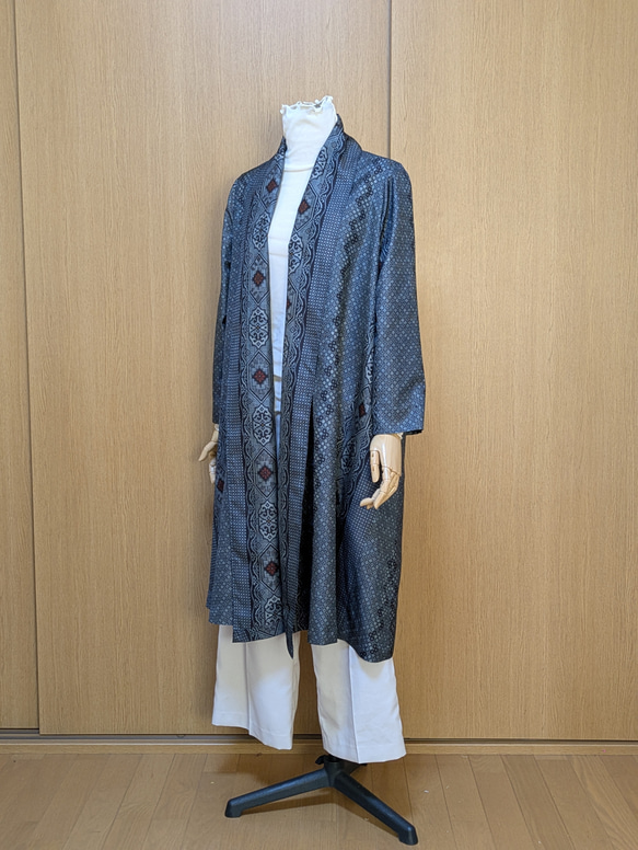 SOLD 着物リメイク カーディガンコート 大島紬 龍郷柄 フリーサイズ