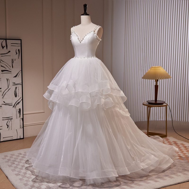 白 オフショルダー ふわふわ ロング プリンセス パーティードレス 二次会 ウェディングドレス お呼ばれ LJ-589