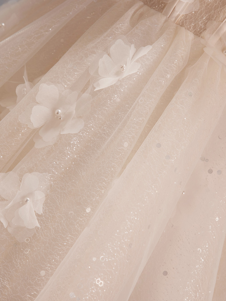 ベージュ オフショルダー ショート丈 可愛い プリンセス パーティードレス 二次会 ウェディングドレス LJ-576