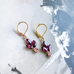 西ドイツのヴィンテージグラスカボションとオーストリア製クリスタルのピアス or イヤリング 2枚目の画像