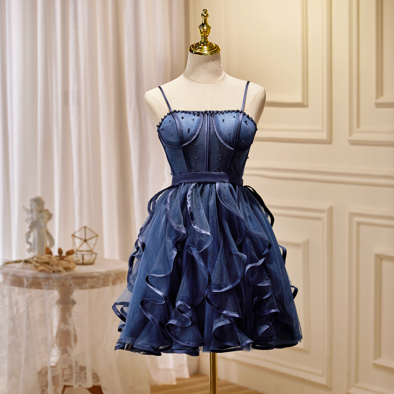 青 ふわふわ オフショルダー ショート丈 可愛い プリンセス パーティードレス 二次会 ウェディングドレス LJ-560