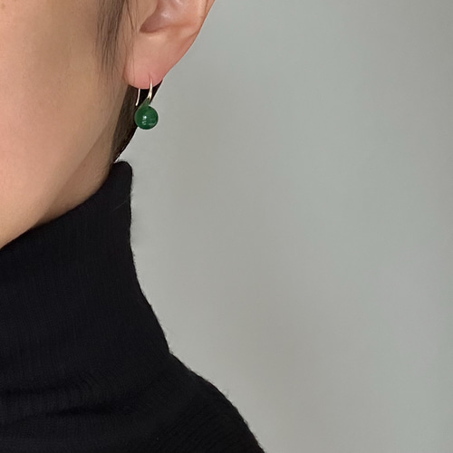 秋冬新作】グリーンオニキス ドロップピアス / 金具変更可（シルバー