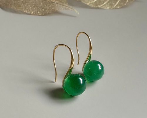 秋冬新作】グリーンオニキス ドロップピアス / 金具変更可（シルバー