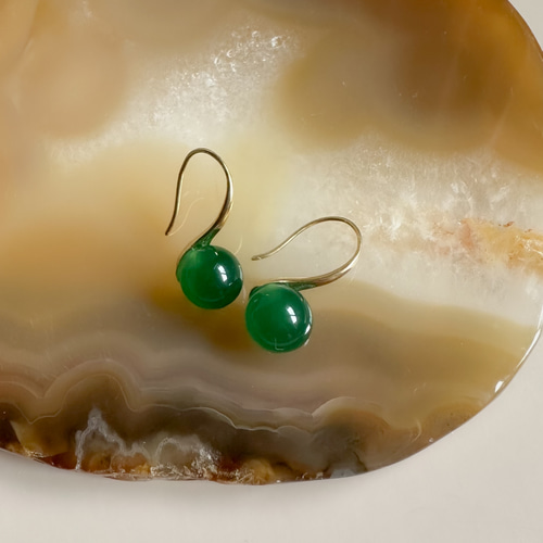 秋冬新作】グリーンオニキス ドロップピアス / 金具変更可（シルバー