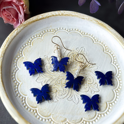 14kgf*アゲハ蝶*ラピスラズリと淡水パールのピアス／イヤリング* 4枚目の画像