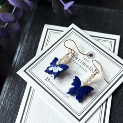 14kgf*アゲハ蝶*ラピスラズリと淡水パールのピアス／イヤリング* 2枚目の画像