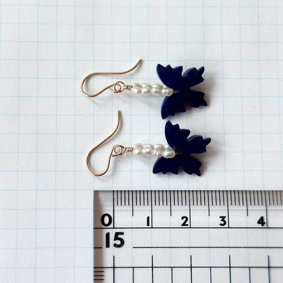 14kgf*アゲハ蝶*ラピスラズリと淡水パールのピアス／イヤリング* 6枚目の画像