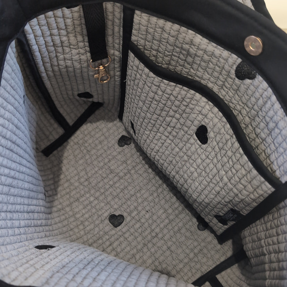 ✱受注制作✱ヌビバッグ Lサイズ /ヌビトートバッグ /ランチトート/ ライトグレー×ハート刺繍 4枚目の画像