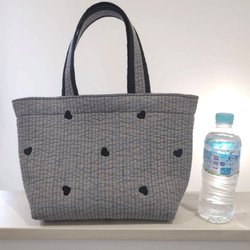 ✱受注制作✱ヌビバッグ Lサイズ /ヌビトートバッグ /ランチトート/ ライトグレー×ハート刺繍 3枚目の画像