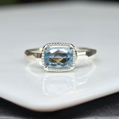 アクアマリン レクタングルmixカット 1.34ct ミル爪 シルバーSV925