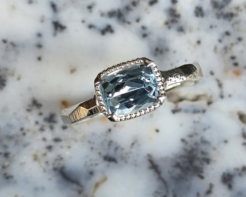 アクアマリン レクタングルmixカット 1.34ct ミル爪 シルバーSV925