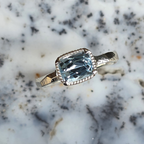 アクアマリン レクタングルmixカット 1.34ct ミル爪 シルバーSV925