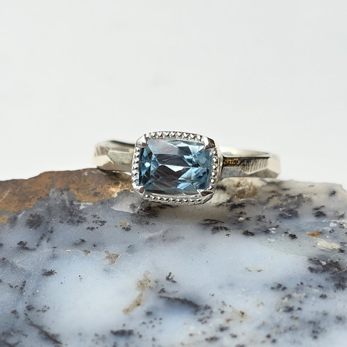 アクアマリン レクタングルmixカット 1.34ct ミル爪 シルバーSV925