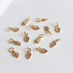 4個★14Kコーディング  5mm ×11mm リーフ　チャーム　ゴールド 9枚目の画像