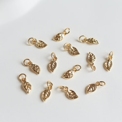 4個★14Kコーディング  5mm ×11mm リーフ　チャーム　ゴールド 13枚目の画像