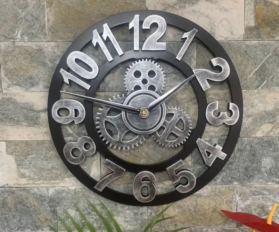 壁掛け時計 歯車 壁掛け時計 40cm シルバー レトロ 雑貨 アイアン雑貨 インテリア インテリア時計 壁飾り 壁掛け