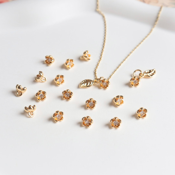 5.5mm★14Kコーディング　お花　梅　椿　桜　ジャスミン　チャーム　ジルコニア入りゴールド 11枚目の画像