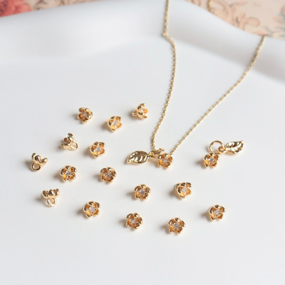 5.5mm★14Kコーディング　お花　梅　椿　桜　ジャスミン　チャーム　ジルコニア入りゴールド 14枚目の画像