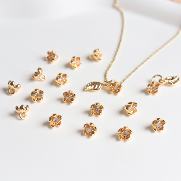 5.5mm★14Kコーディング　お花　梅　椿　桜　ジャスミン　チャーム　ジルコニア入りゴールド 13枚目の画像