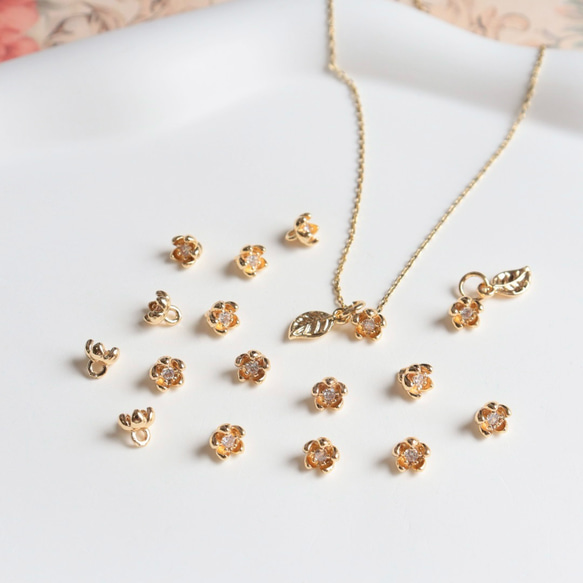 5.5mm★14Kコーディング　お花　梅　椿　桜　ジャスミン　チャーム　ジルコニア入りゴールド 10枚目の画像