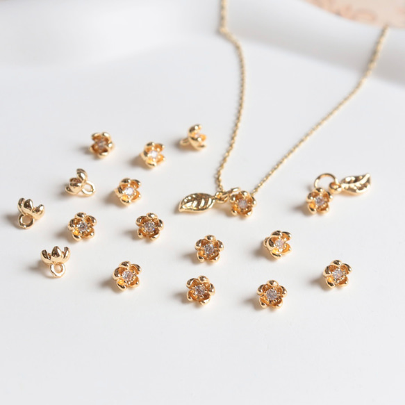 5.5mm★14Kコーディング　お花　梅　椿　桜　ジャスミン　チャーム　ジルコニア入りゴールド 19枚目の画像