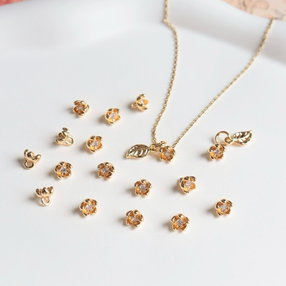 5.5mm★14Kコーディング　お花　梅　椿　桜　ジャスミン　チャーム　ジルコニア入りゴールド 12枚目の画像