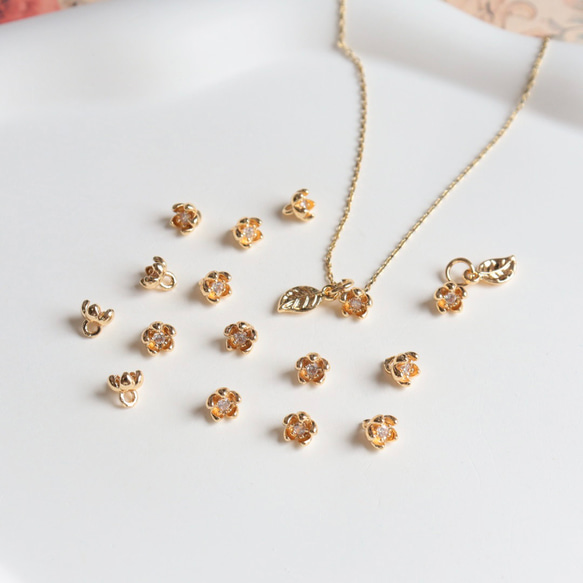 5.5mm★14Kコーディング　お花　梅　椿　桜　ジャスミン　チャーム　ジルコニア入りゴールド 4枚目の画像