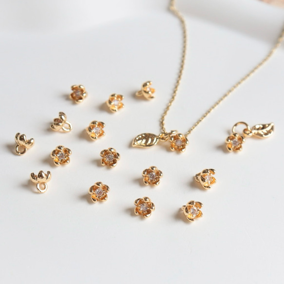 5.5mm★14Kコーディング　お花　梅　椿　桜　ジャスミン　チャーム　ジルコニア入りゴールド 3枚目の画像