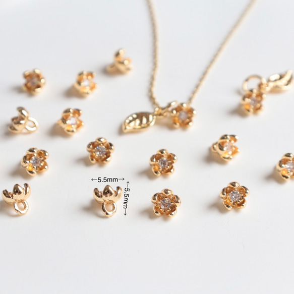 5.5mm★14Kコーディング　お花　梅　椿　桜　ジャスミン　チャーム　ジルコニア入りゴールド 2枚目の画像