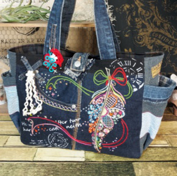 【Kal】大きな刺繍デニムバック　No.651　デニムリメイク　特大バック 大きな刺繡デニムバック №651 デニムリメイク 特大バック 刺繡