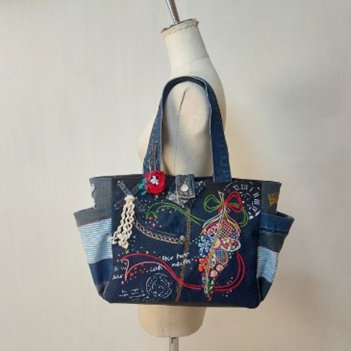 【Kal】大きな刺繍デニムバック　No.651　デニムリメイク　特大バック 大きな刺繡デニムバック №651 デニムリメイク 特大バック 刺繡