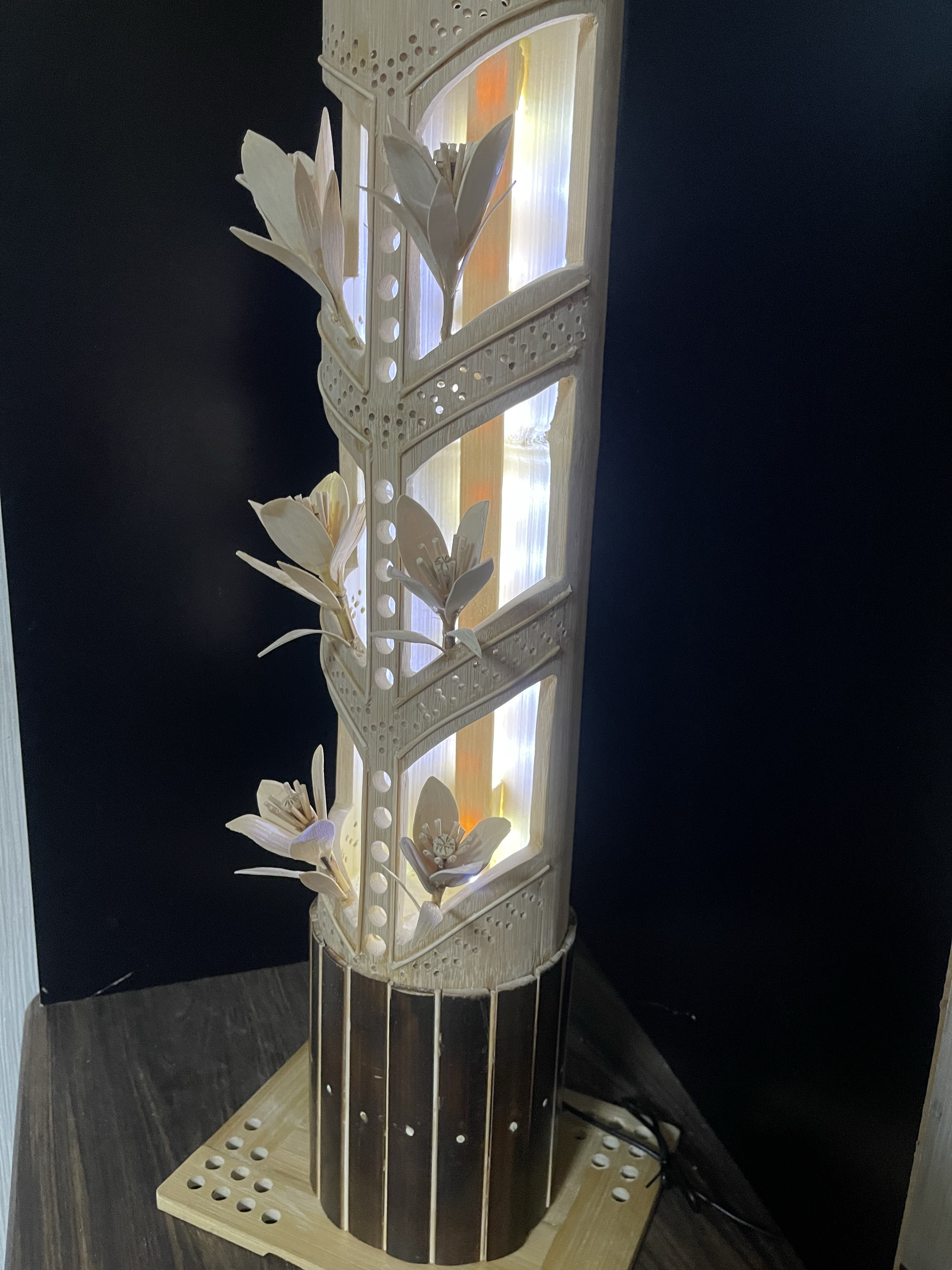 【竹灯り】オールハンドメイド 竹細工 フロアランプ 〜華やぎ〜