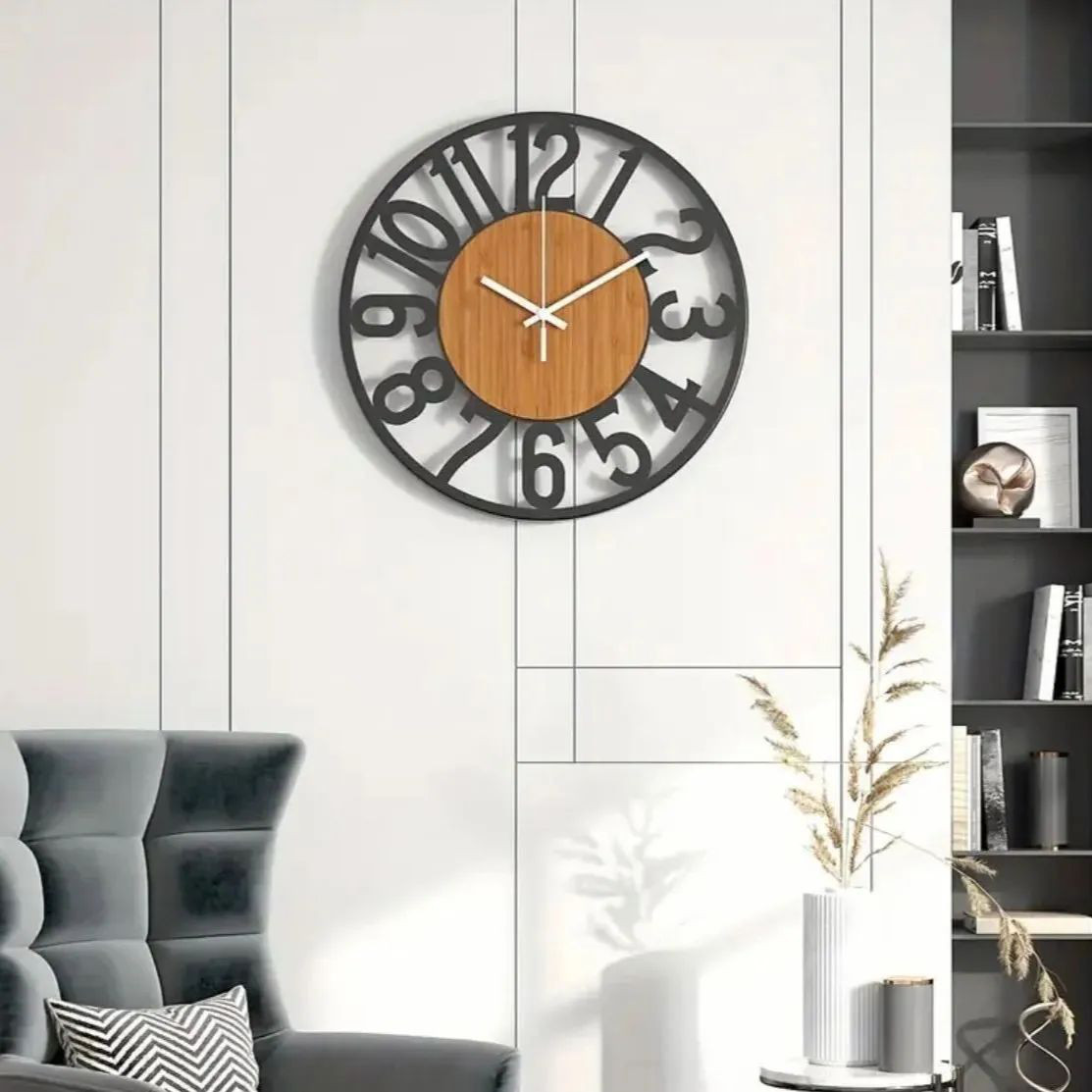 壁掛け時計 壁掛け時計 アート シンプル 時計 アイアンアート木製 ローマ数字 大型屋外時計 レトロオープン フェイス