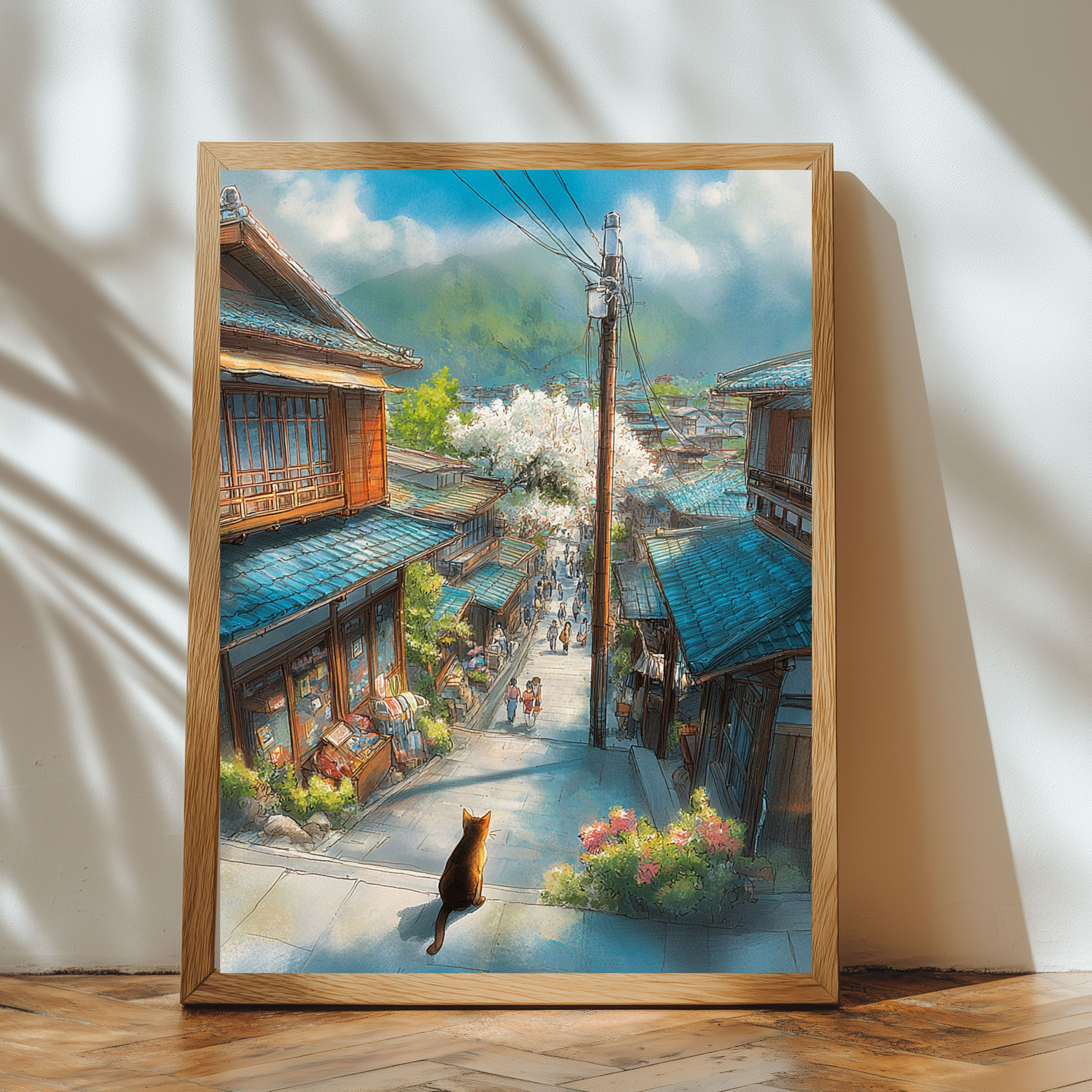 街並みと人物 水彩画