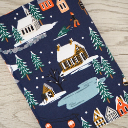 【文庫本】絵本のようなブックカバー★ゴムバンド栞付★手帳カバー★ライフルペーパー★クリスマス★冬の街並み 2枚目の画像