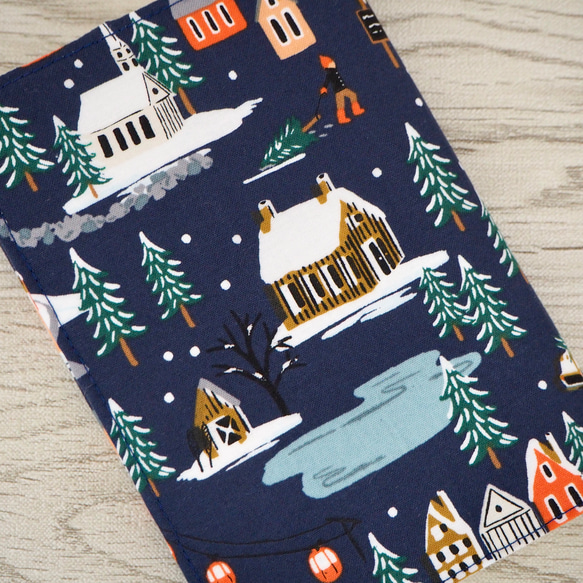 【文庫本】絵本のようなブックカバー★ゴムバンド栞付★手帳カバー★ライフルペーパー★クリスマス★冬の街並み 2枚目の画像